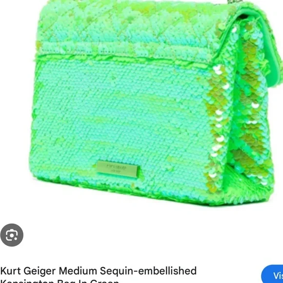 Kurt Geiger Sequin Embellished Lime Green Neon Medium Kensington Shoulder Bag - Picture 4 of 14